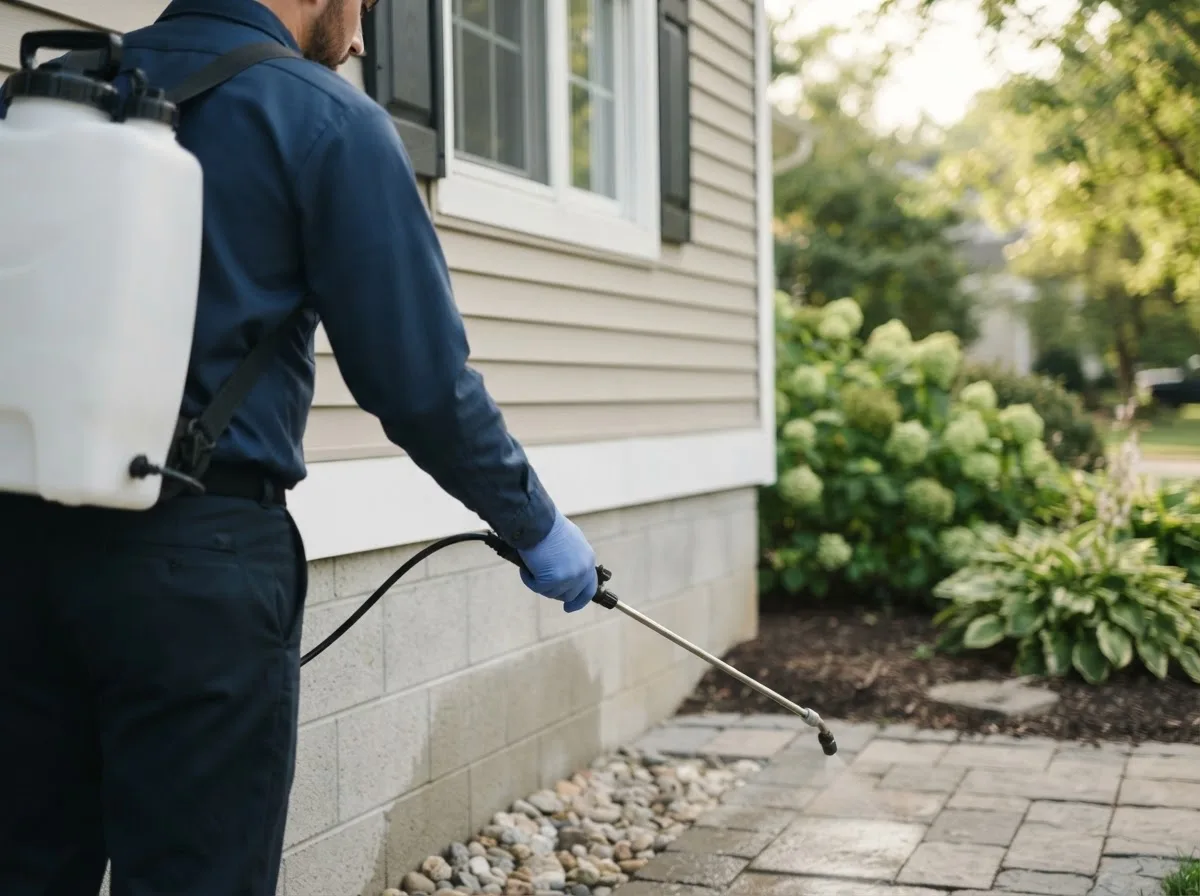 Pest control technician inspecting a home in Lyndonville, VT